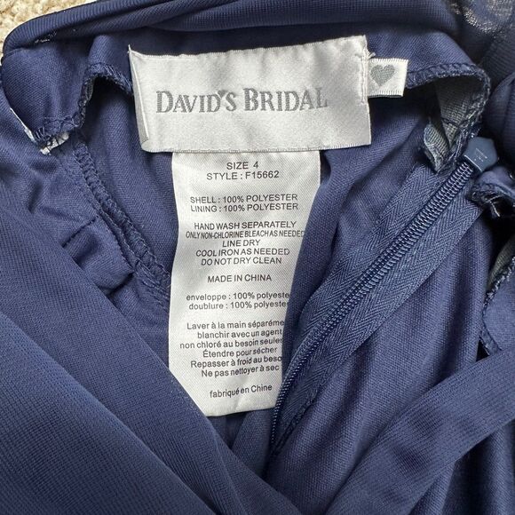 David's Bridal Navy Halter Bridesmaid Dress Sleeveless Womens Size 4 - Picture 7 of 7